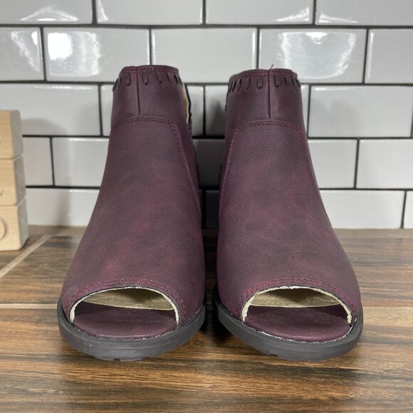 JBU By Jambu Harper Womens Size 8 Shoes Wine Whipstitched Peep Toe Ankle Boots - Picture 2 of 14